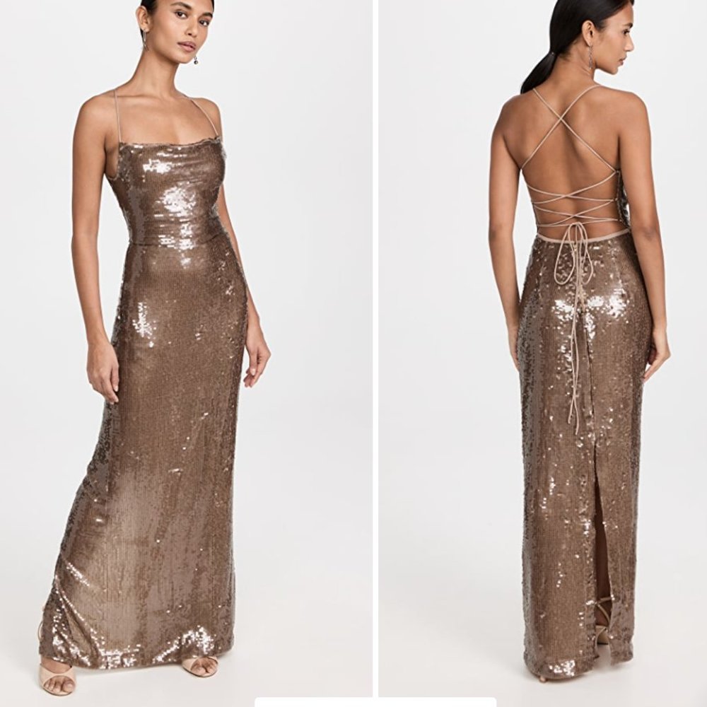 Sabina Musayev Bronze Sequin Backless Slip Gown